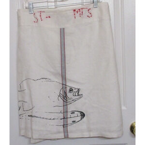 st-martins Women Wrap Skirt Linen Fish Print Cream/Black Fish Print Embroide W/L